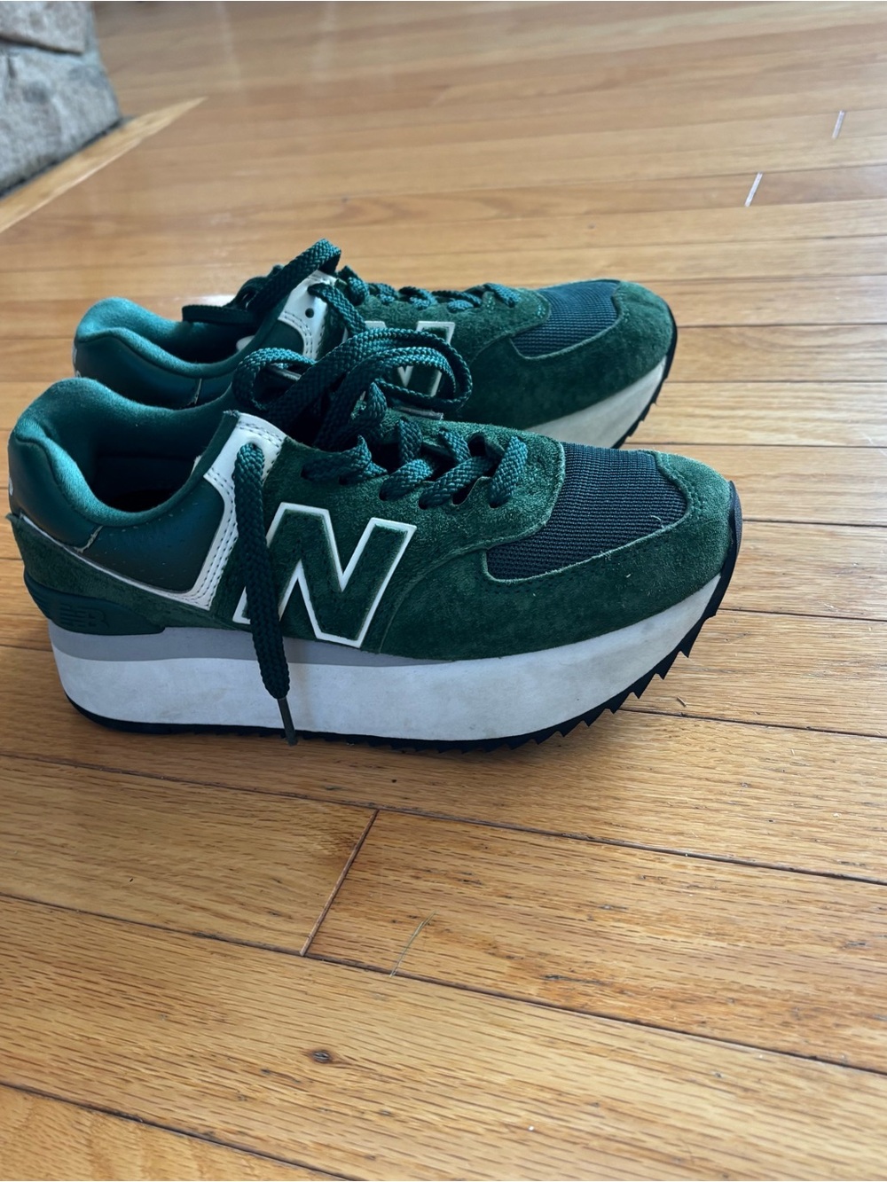 New Balance Green and White Platform Sneakers